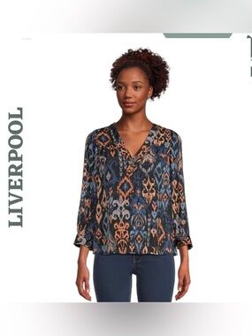 Liverpool Los Angeles Ikat V-Neck Blouse Medium NWT